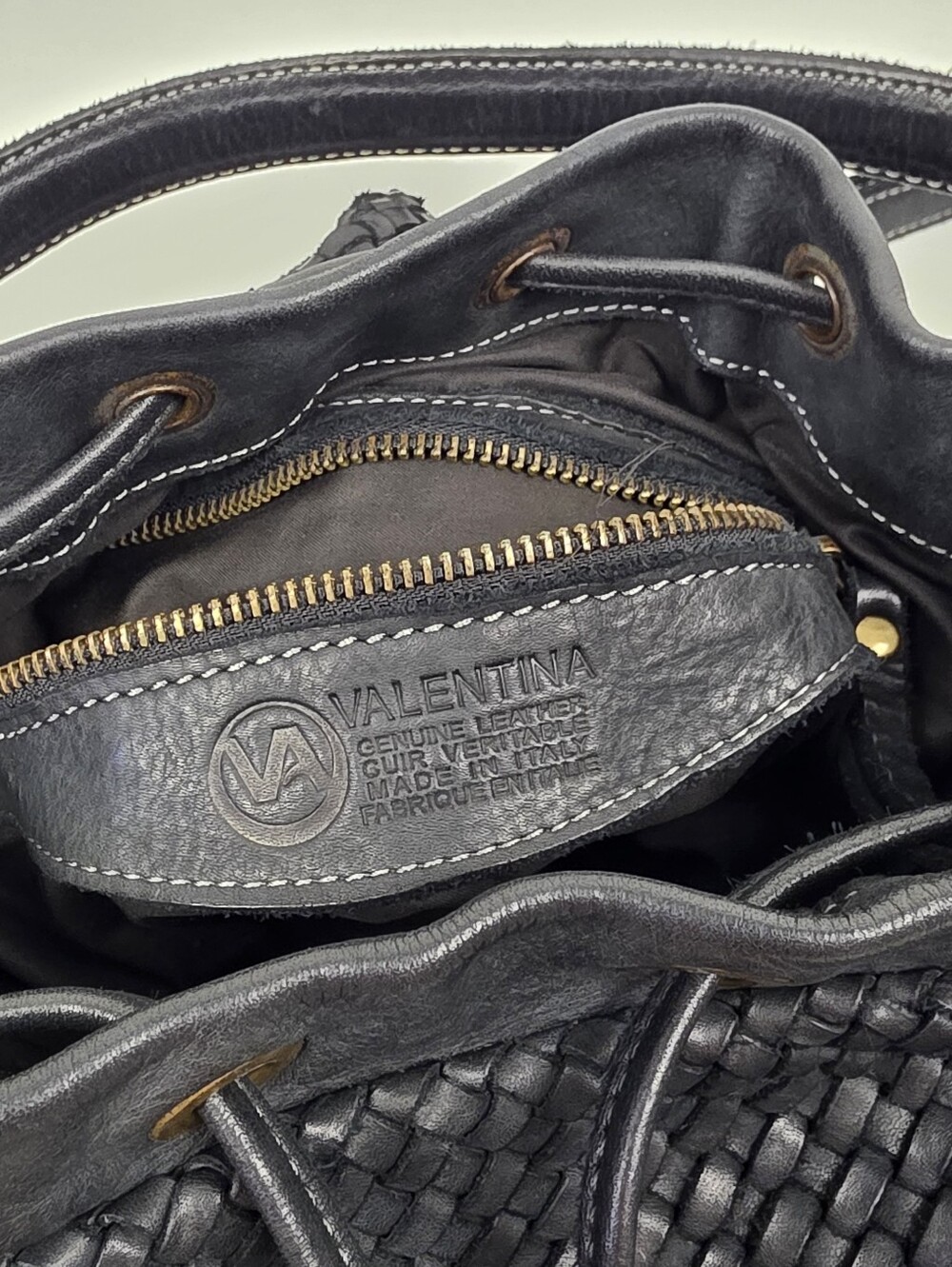 Valentina Woven Leather Bucket Purse Black - Picture 10 of 13